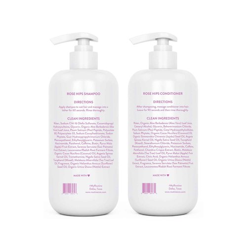 Routine Wellness Shampoo and Conditioner Set and Hair Serum for Stronger Hair - Biotin | Color Safe | Sulfate-Free | Vegan | Clinically Tested | Nourishing Oils and Vitamins - Rose Hips