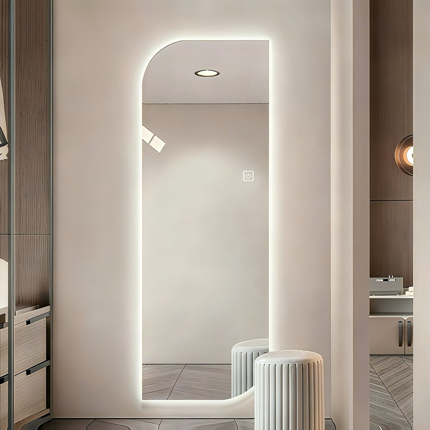 LED Full Length Wall Mirror - Irregular Shape, Dimmable Lighting
