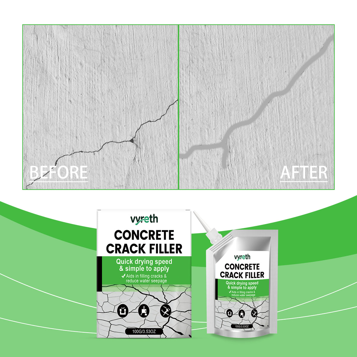 Waterproof Crack Filler 100g - Durable Repair Compound for Concrete and Masonry