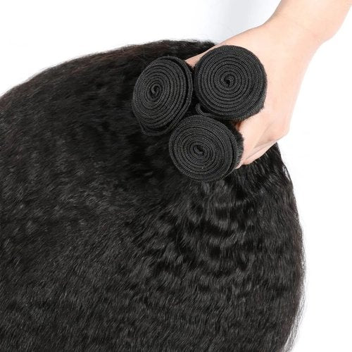 Kinky Straight Bundles 16 18 20 Brazilian Kinky Straight Human Hair Bundles Unprocessed Virgin Hair 3 Bundles 100g/Bundles Double Weft Yaki Straight Human Hair Weave Extensions Natural Color
