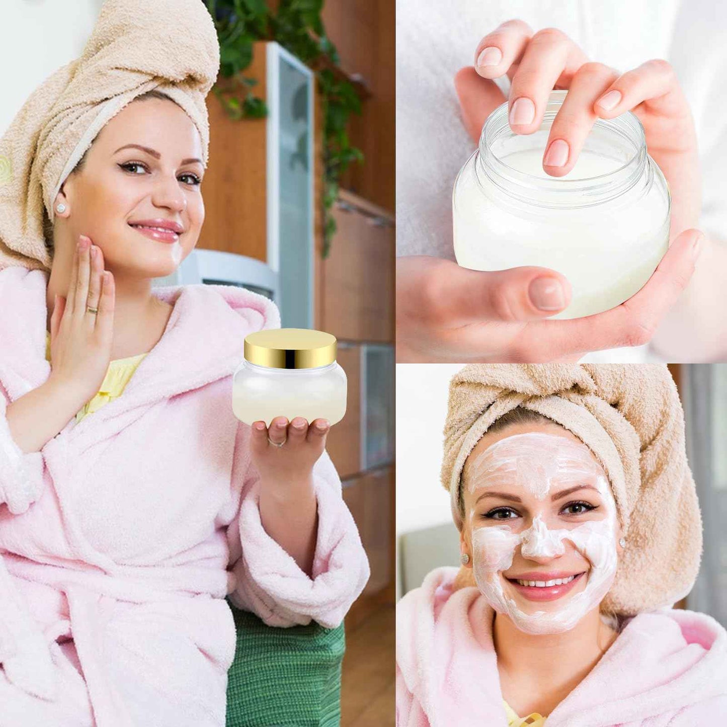 48 Pack 8 Oz Plastic Containers With Lids and Waterproof Label BPA Free - Refillable Transparent Cosmetic Containers for Body Butter,Sugar Scrubs,Cream,Lotions,Candy,Bath Salt (48, Gold)