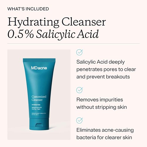MDacne 3 Step Benzoyl Peroxide Acne Kit - Benzoyl Peroxide Cream 2.5%, Salicylic Acid Cleanser, Niacinamide Moisturizer - Medicated Plant-Based kit for Adult & Teen Acne, 60 Day Kit + Pimple Patches