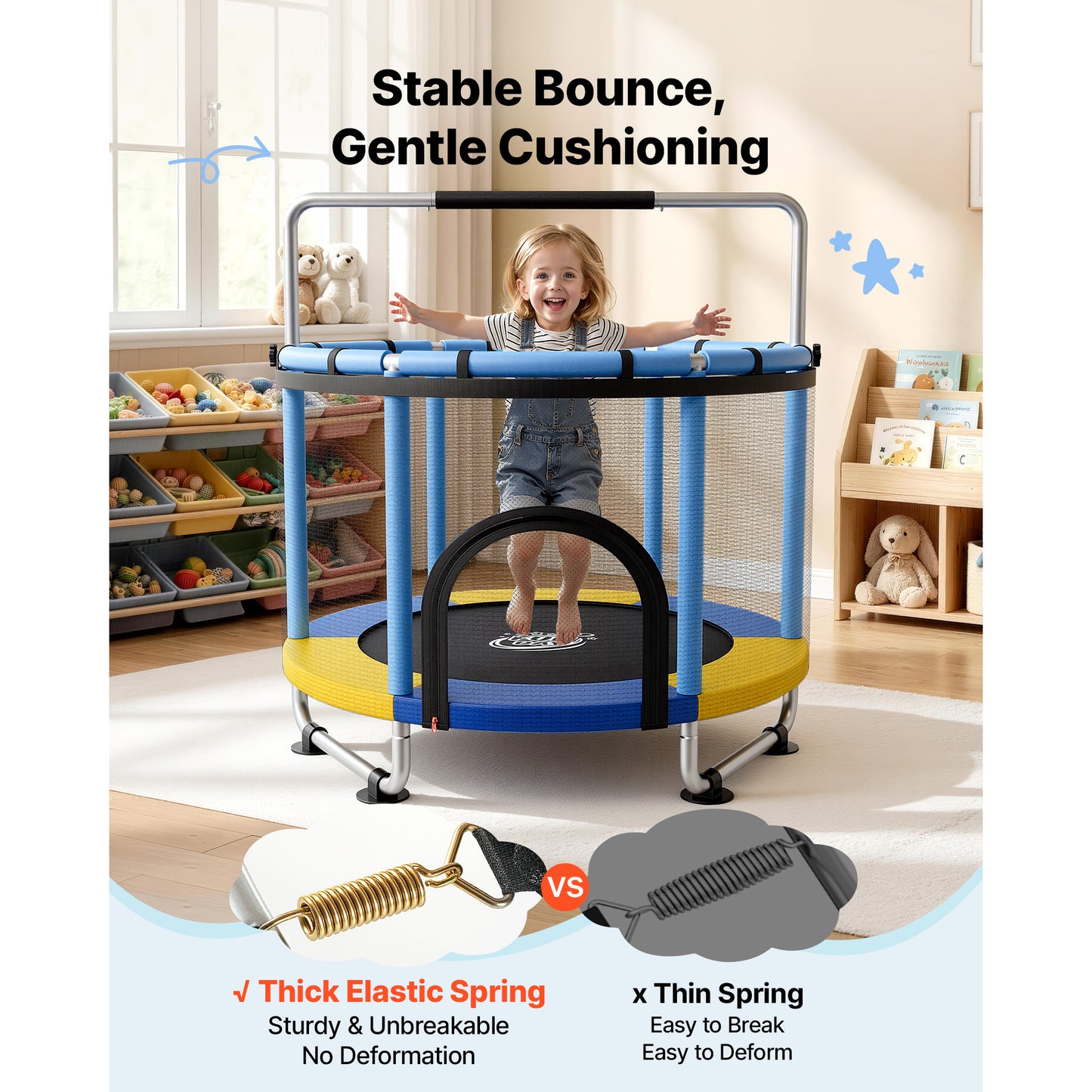60-Inch Kids Trampoline with Enclosure and Adjustable Gymnastics Bar - Indoor Outdoor Play Toy
