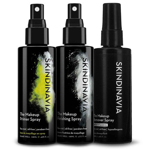 Skindinavia Makeup Primer + Finishing + Makeup Remover Spray, Hydrating Spray, Pore Minimizing Primer Mist, Long Lasting, Waterproof Mist, Hypoallergenic Cleansing Mist, (3 x 4 Fl. Oz.)