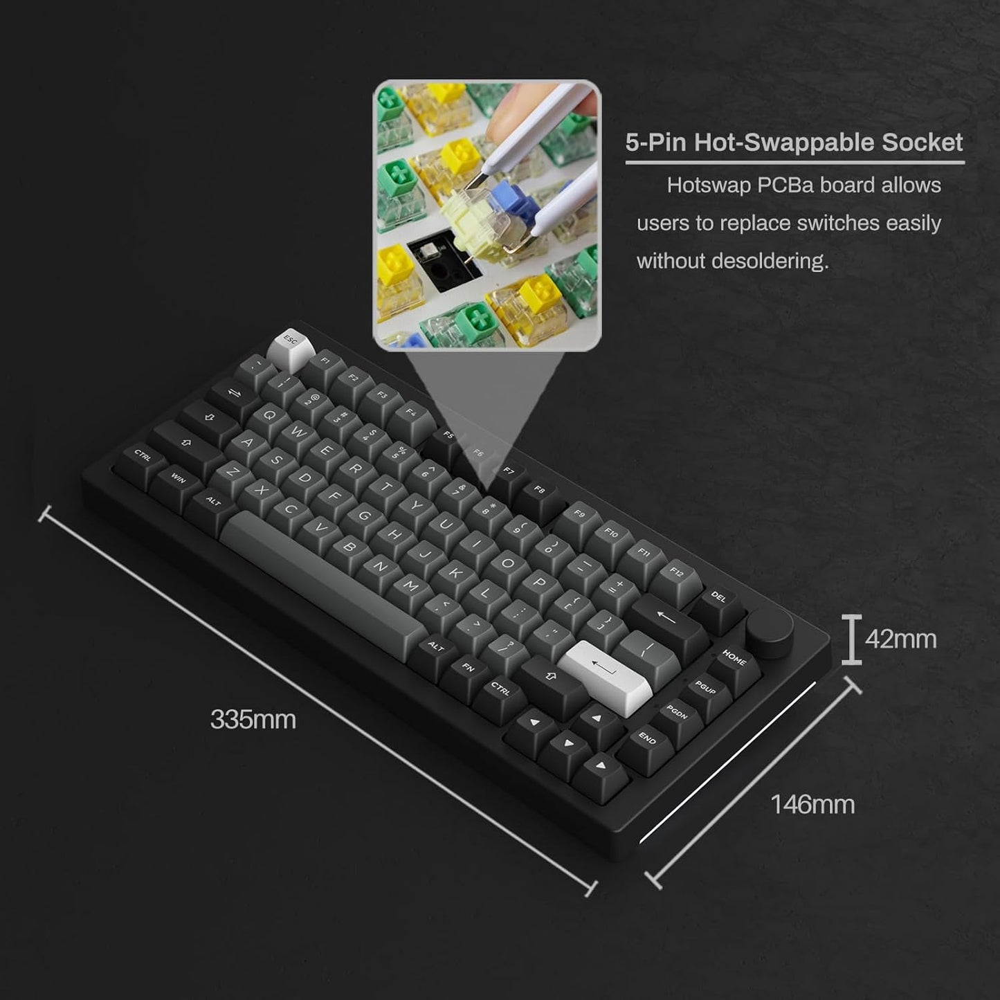 Akko 5075B Plus Mechanical Keyboard 75% Percent RGB Hot-swappable Creamy Keyboard with Knob, Black & Silver Theme with PBT Double Shot ASA Profile Keycaps V3 Creamy Yellow Pro Switch