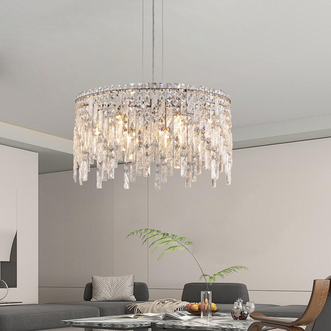Elegant Round Crystal Chandelier - 23.6 Inch Pendant Light Fixture