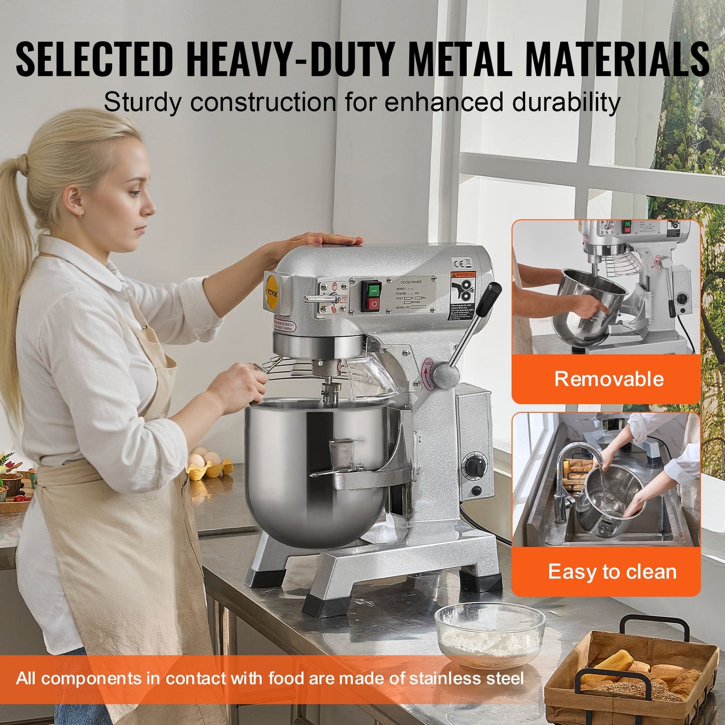 14L Commercial Food Stand Mixer with 3 Speeds - Stainless Steel Bowl, 550W