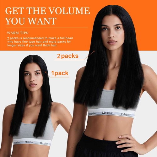 Miskoey Clip in Hair Extensions Real Human Hair, Invisible Seamless Straight Remy Human Hair Extensions Clip ins for Women (1B Natural Black, 20'')