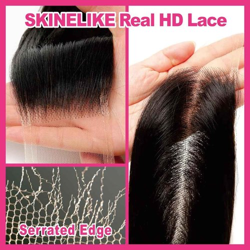 NIKISS 2x6 Skinlike Real HD Lace Closure, Straight Virgin Human Hair Natural Color Pre-Plucked Single Knots 0.095mm Ultra-thin Invisible HD Lace 16 Inch