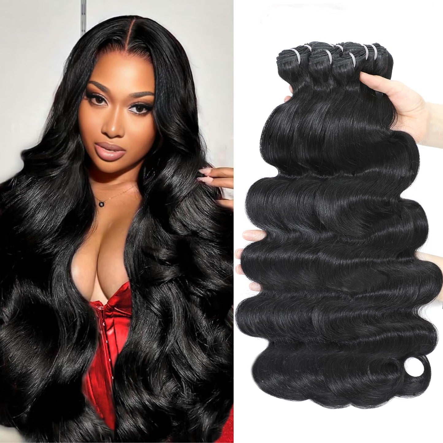 12A Human Hair Body Wave 100% Unprocessed Virgin Human Hair Thick 4 Bundles Quick Weave Bundles Real Human Hair Extensions Natural Black (18 20 22 24 Inch)