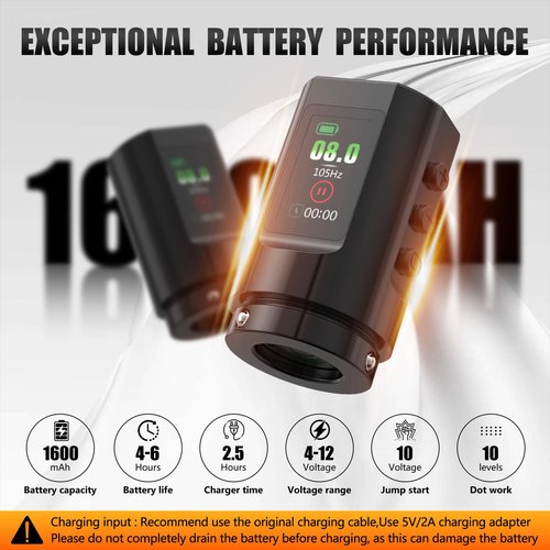 Tattoo Gun Kit Wireless Tattoo Kit Complete for Beginner, Urex G2 Tattoo Machine Kit Professional, 7 Adjustable Stroke Tattoo Pen, Dual 1600 mAh Machine Gun Battery, 20pcs Mixed Cartridge Needles