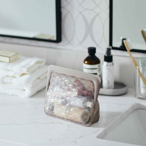 Stasher Premium Silicone Reusable Makeup Bags 3-Pack, Taupe, Beauty & Travel Toiletry Bag, Storage Bag Organizer, Dishwasher & Heat Safe, TSA Friendly, BPA Free, Leak-free, Eco Friendly