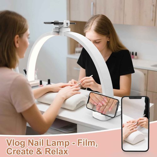 TONYFUL Large Half Moon Light for Nail Desk, 31" 45W Arch Light with Phone Holder, Foldable Manicure Lamp, Stepless Dimming & 3 Color Temperature, Led Desk lamp for Nail, Tattoos, Eyebrows, Beauty
