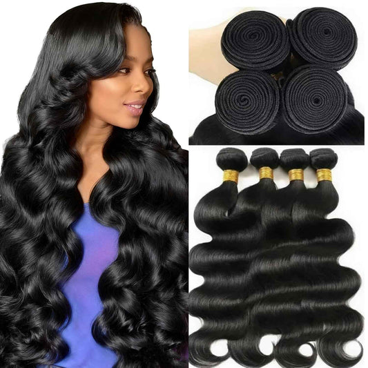 Human Hair Bundles 12A Body Wave 100% Unprocessed Brazilian Virgin Hair Extensions 4 Bundles Human Hair 16 18 20 22 Inch Natural Black Bundles Human Hair Weave for Women
