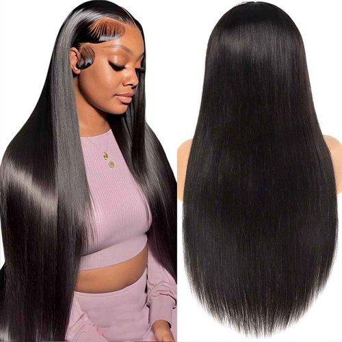 Xojao Straight Lace Front Wigs Human Hair Pre Plucked 13x4 HD Lace Frontal Wigs for Women Brazilian Virgin Human Hair Wig With Baby Hair Glueless Natural Color 180 Density 26 Inch