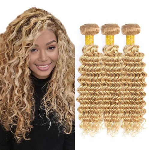 Raivide Hair 613 Bundles Human Hair Highlight Blonde Human Hair Bundles Peruvian Hair 18 20 22 Inch Ombre Bundles Honey Blonde Deep Bundles Human Hair