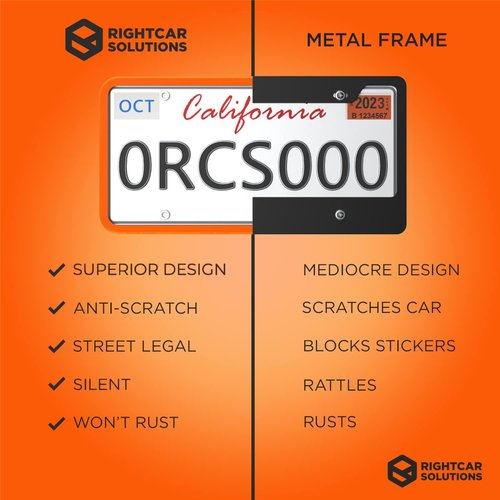 Rightcar Solutions Silicone License Plate Frames | The Original Premium Grade Silicone Car Plate Frame | Rust Proof, Rattle Proof, Weather Proof License Plate Holder (Orange)