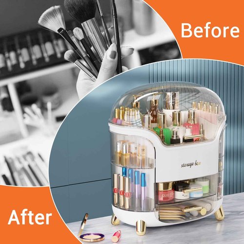 CandleWo Large Capacity Makeup Organizer Countertop Vanity Organizer for Waterproof and Dustproof Skincare, Multi-Style, Clear
