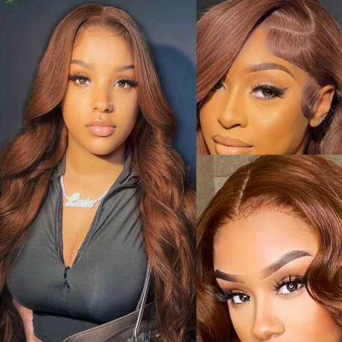 Miss Alle Chocolate Brown Lace Front Wig Human Hair 150% Density Auburn 13X4 Body Wave Lace Front Wig Human Hair Colored Hd Transparent Glueless Wigs Pre Plucked 26Inch