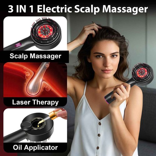 MERNUNUX Laser Therapy Hair Growth Comb, 3 in 1 Hair Oil Applicator for Hair Care, 360° Electric Scalp Massager, Stimulates Hair Regrowth for Men & Women, IPX7 Waterproof