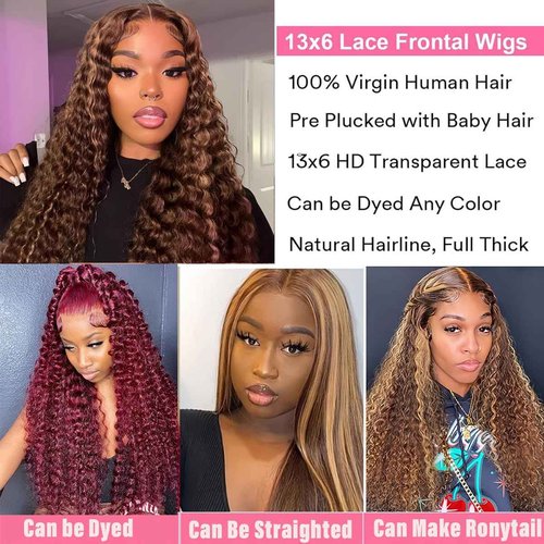 ACIWP Highlight Ombre Lace Front Wig Human Hair Pre Plucked 13x6 HD Honey Blonde 4/27 Deep Wave Lace Frontal Wigs 200% Density Glueless Colored Wigs for Women Wet and Wavy Lace Front 16 Inch