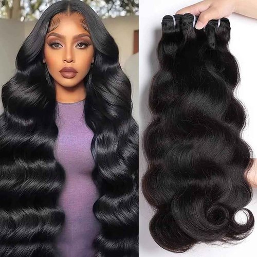 Poghes Human Hair Body Wave 3 Bundles Human Hair 12A Brazilian Hair 100% Unprocessed Virgin Human Hair Extensions for Women (12/14/16 Inch)