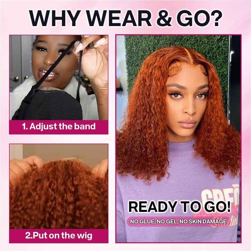 Ailwelia Curly Bob Wig Human Hair Deep Wave 200% Density 5x5 HD Lace Closure Wigs Human Hair Bob Wigs For Black Women Wear And Go Glueless Curly Wig Ginger Color 26 Inch