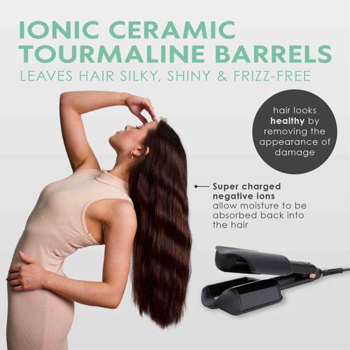 MINT Double Barrel Mermaid Hair Waver for Long Hair | Ionic Deep Waver Tool Creates Volume & Large Beach Waves | Wave Crimper Tool | Waving Iron with Adjustable Temperature