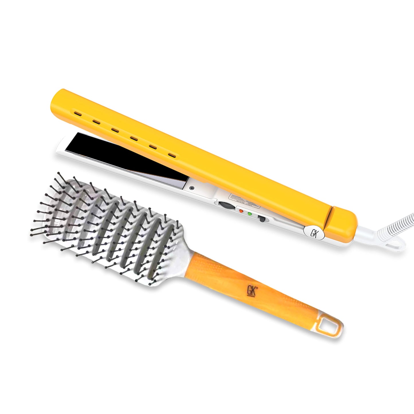 GK Hair Titanium Flat Iron D700 & Vented Brush Set – 360° Swivel, Auto Shutoff, Wet & Dry Straightener with 2.5inch Vent Brush for All Hair Types