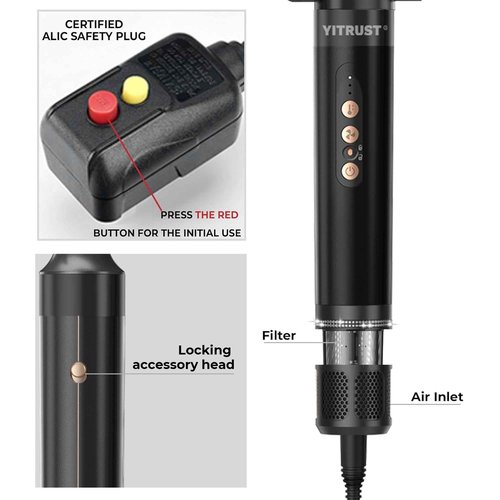 Blow Dryer Brush 7inONE,110000RPM High-Speed Negative Ionic Hair Dryer with Diffuser Concentrator,Curling Iron Hair Straightener Round Brush Blow Out Magic Styler,Volumizing Air Styler (Black Gold)