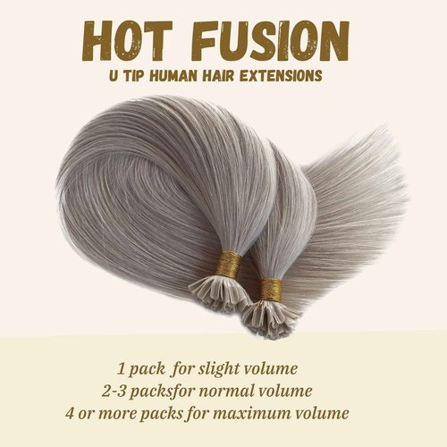 Silver U Tip Human Hair Extensions Remy Hair Extensions Platinum Silver Prebonded Human Hair Extentions 22Inch Keratin U Tip Extensions Per Strand Fusion Human Hair Extensions 50g Utip Stright Hair
