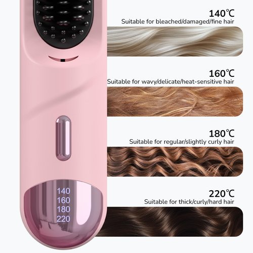 Go Brush Pro 2025 Hair Straightener Brush 300 Million Negative Ionic Portable Hair Straightener Comb for Women with 4 Temps Fast Heating MCH Ceramic Coating Smooth Frizz - Free Hair