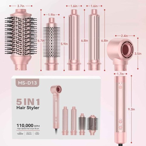 HydraStyl 5 in 1 Hot Air Styler, Hair Dryer Brush with Auto Wrap Curler, 110,000 RPM High-Speed Blow Dryer Styler, Frizz-Free Styling for All Hair Types-Straight, Wavy & Curly, No Heat Damage, 1200W