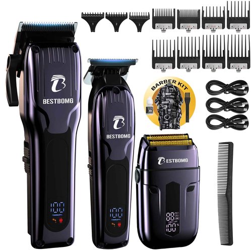 BESTBOMG® Hair Clippers for Men, Professional Hair Clippers, Beard Trimmer& Rechargeable Shaver Set, Metal T-Blade, LED Display, Barber Hair Cutting Kit for Men Grooming & Gifts, BS-808C (Blue)
