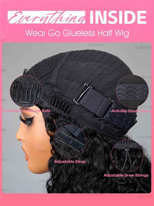 Curlyme 3 In 1 Curly Half Wig Human Hair Water Wave Glueless Install Flexible Fit Curly Flip Over Half Wig With Adjustable String Invisilbe Hairline Beginner Friendly Water Wave Wig 18 Inch