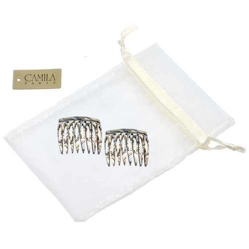 Camila Paris Onyx Pearl Tokyo French Hair Side Comb 6 Piece Handmade Small, French Twist Decorative Hair Combs, Strong Hold Hair Comb Clips for Women, Styling Girls Hair Accessories, Made in France