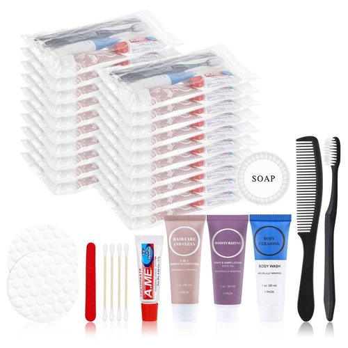 Toiletries Kits Bulk Disposable Travel Supplies, Personal Hygiene Care Essentials Men Women Trial Size Toiletry Sets Amenities for Hotel/Camping/ Charity/Homeless/Shelter/Relief 7 in 1 (60 Pack)