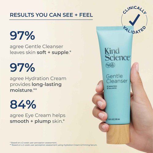 Kind Science 3-Piece Skin Care Set, Gentle Cleanser, Hydration Cream, Eye Cream - Essential Anti Aging Trio - Anti Aging Skin Care Set for Women - Paraben, Dye & Fragrance Free, Cruelty Free