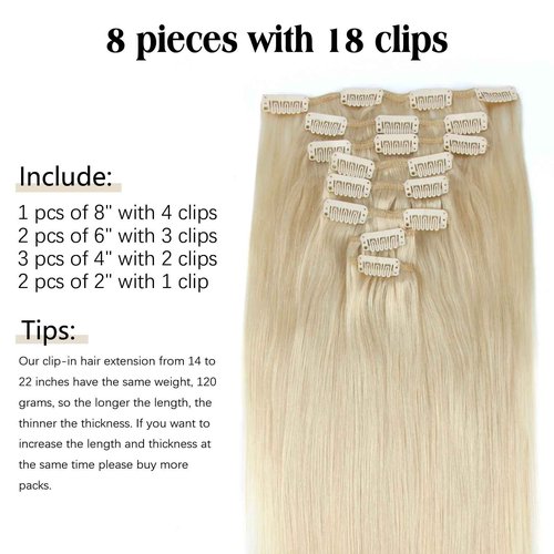 ABH AMAZINGBEAUTY HAIR Clip in Real Human Hair Extensions Blonde 20 Inch Clip in Hair Extensions Real Remi Virgin Human Hair Extensions Clip ins Straight Hair #60 Platinum Ash Blonde 8Pcs 120G
