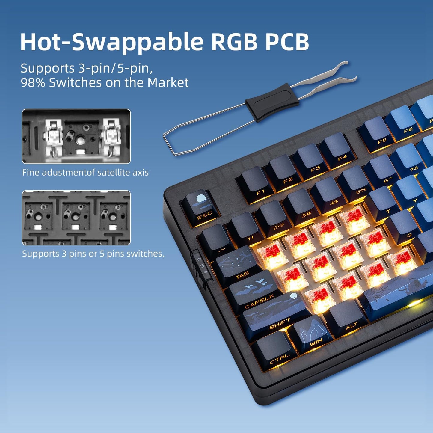 ZORNHER ZH980 Wireless Mechanical Gaming Keyboard,95% Blue Hot-Swappable Custom Creamy Keyboard with Number Pad,Shine Through Dye Sublimation PBT Keycaps,Pre-lubed Linear Switches,RGB Backlit