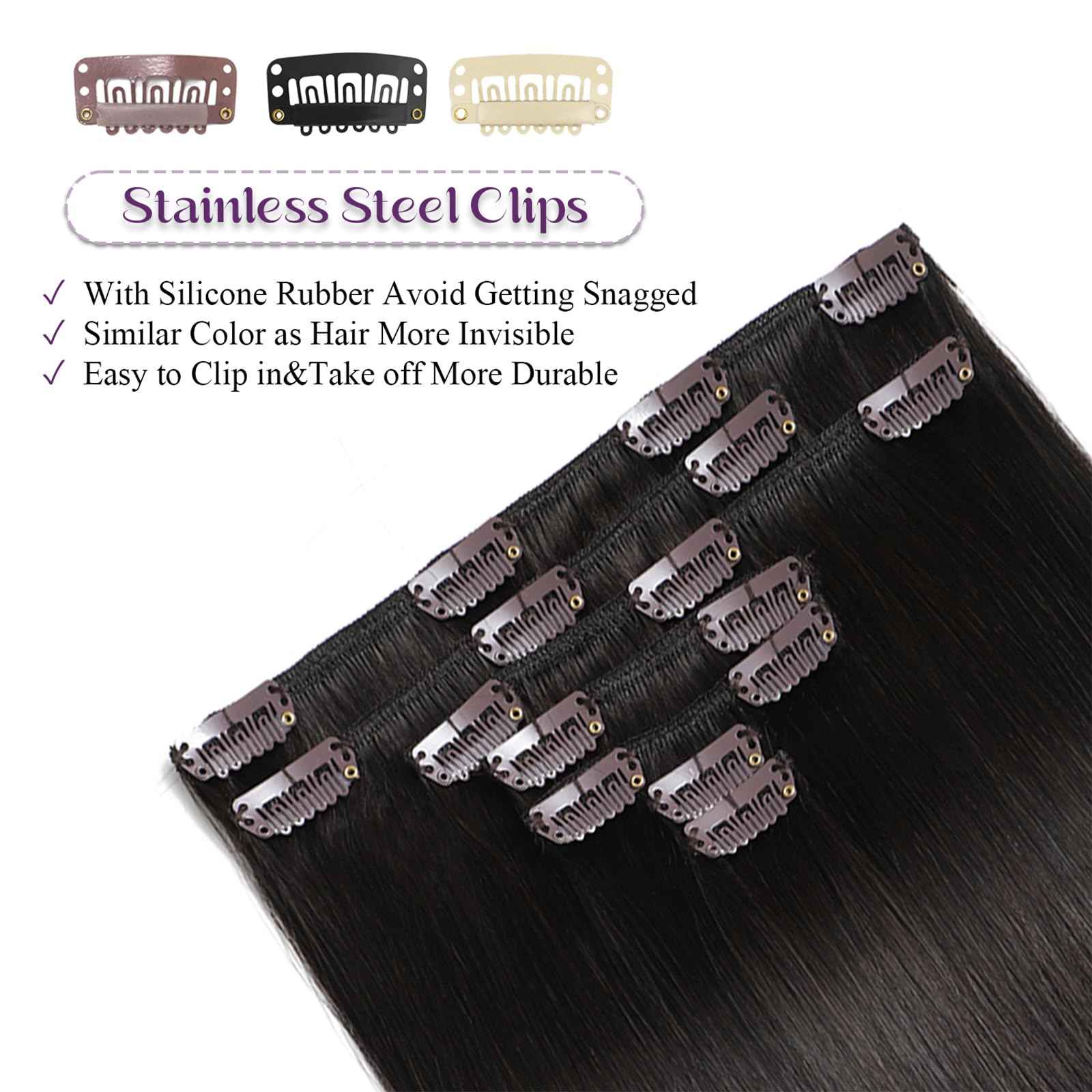 Human Hair Clip in Extensions #2 Dark Brown Clip in Hair Extensions Real Human Hair Straight Clip ins Extensions for Women 18 Inch 85g 7Pcs Easy to Styling