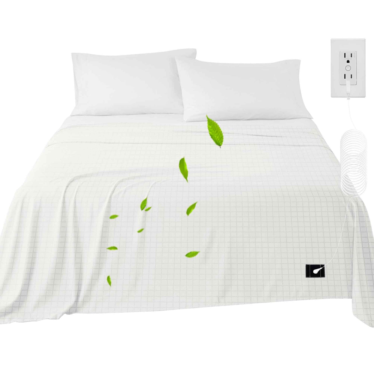 Grounding Sheets Queen Size 10% Silver Fiber Grounding Flat Sheet for Bed Sleeping Therapy with Grounding Cord,Grounding Mat for Bed 90% Organic Cotton (White, 60x80 inch/Queen)