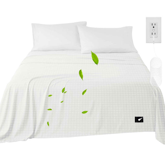 Grounding Sheets Queen Size 10% Silver Fiber Grounding Flat Sheet for Bed Sleeping Therapy with Grounding Cord,Grounding Mat for Bed 90% Organic Cotton (White, 60x80 inch/Queen)