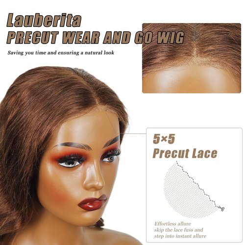 Lauberita 22 Inch 5x5 HD Lace Closure Wigs Human Hair Wear and Go Glueless Wigs Pre Plucked Pre Cut 180% #4 Chocolate Brown Lace Front Wigs Human Hair