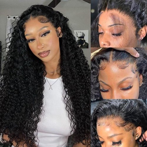 FMGBKCOT Deep Wave Lace Front Wigs Human Hair 200 Density 13x6 HD Lace Front Wigs Human Hair Pre Plucked Glueless Wigs Deep Curly Wig for Women 18 Inch