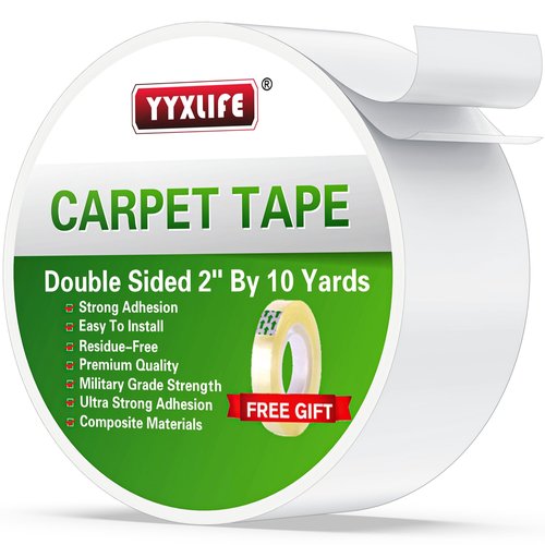 YYXLIFE Double Sided Removable Rug Tape - Carpet Adhesive for Hardwood Floors,Non Slip Anti Curling Floor Tape for Area Rugs,Mats,Carpets - No Residue Strong Hold for Tile, 2Inch x 10Yards,White