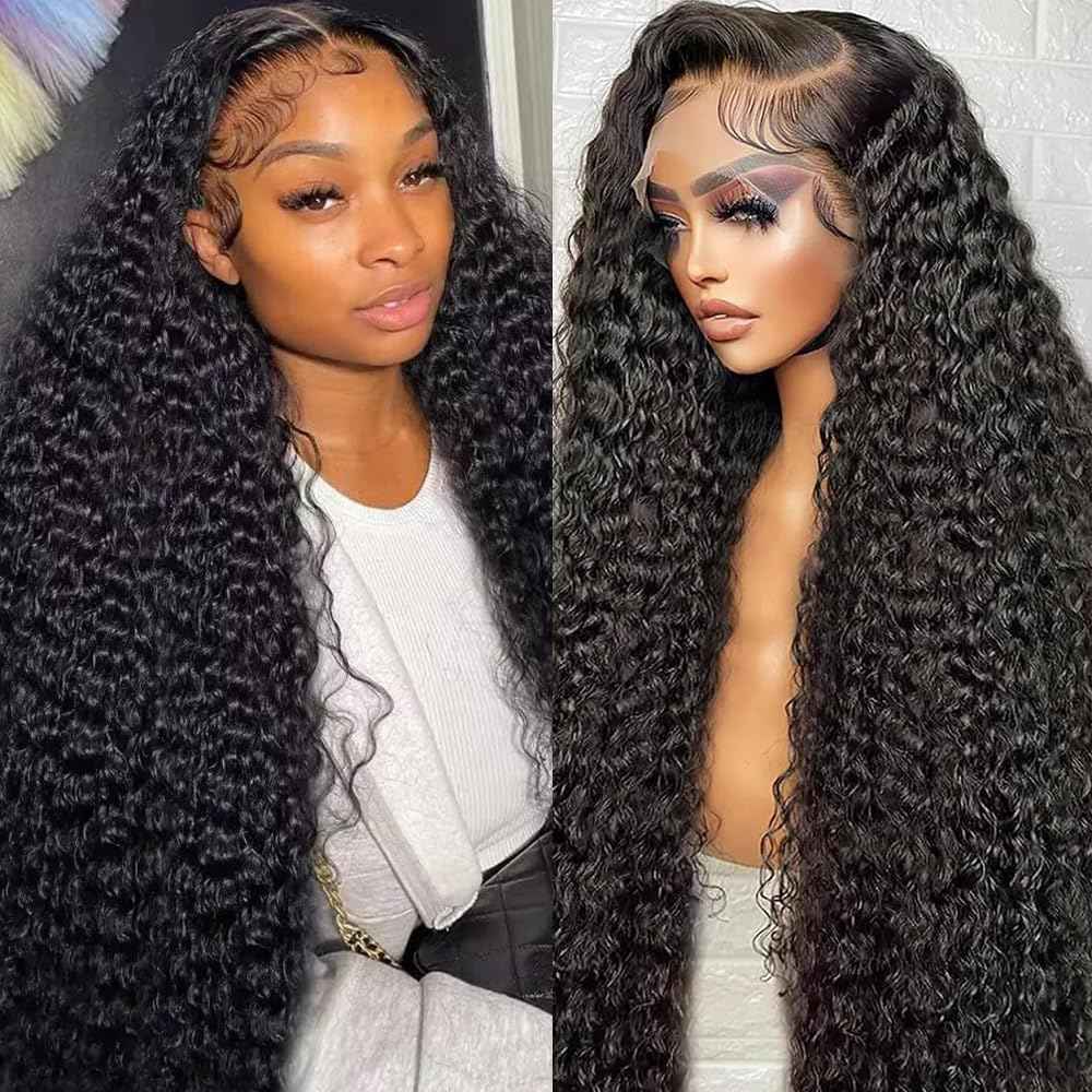 KTOOYKE 13x6 Lace Front Wigs Human Hair 26 Inch Deep Wave HD Transparent Lace Frontal Wigs Human Hair Pre Plucked with Baby Hair 180 Density Natural Color