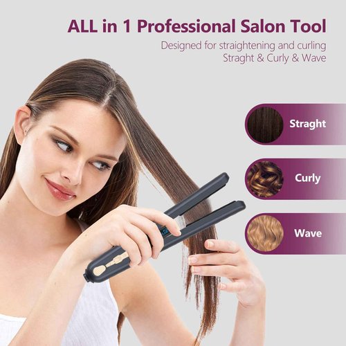 WISDAS Wireless Hair Straightener and Curling Irons Ceramic Plate Diamond Grade Negative ions Flat Iron Hair Straightener Reduces frizz Smoother More Shiny(Blue)