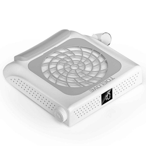 TOELOVE Upgraded Nail Dust Collector with Hand Rest, 10 Speeds, Reusable Filter, Quiet & Rechargeable, Professional Nail Fan Dust Tech Machine for Acrylic Gel Nails Polishing, Salon & Home, White