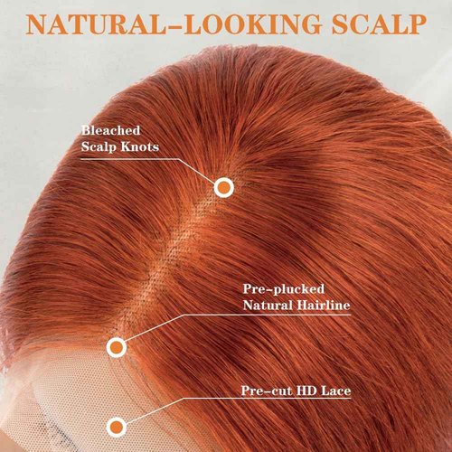 Aoque Ginger Orange Lace Front Wigs Human Hair Body Wave 13x4 Hd Transparent Lace Frontal Wigs for Women 350# Colored Glueless Wigs Brazilian Remy Human Hair 180% Density Pre Plucked 26 Inch